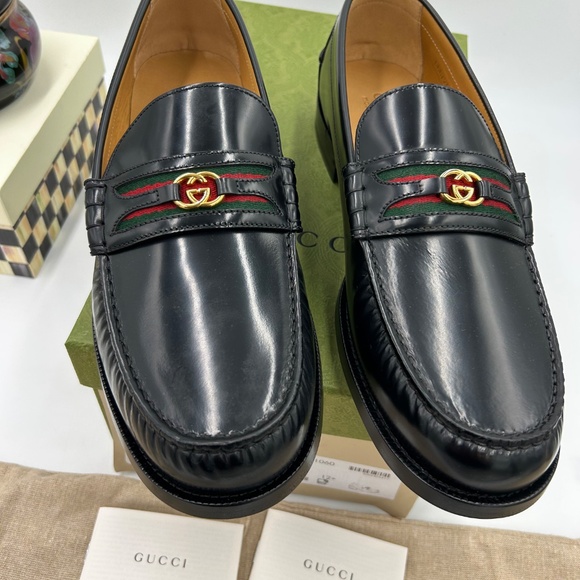 Men’s Gucci KAVEH interlocking G leather loafers size 12.5 made in Italy NWT - Picture 5 of 12